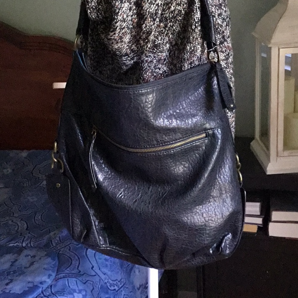 Style & Co Black Boho‎ Vegan leather Hobo shoulder bag with detachable wallet